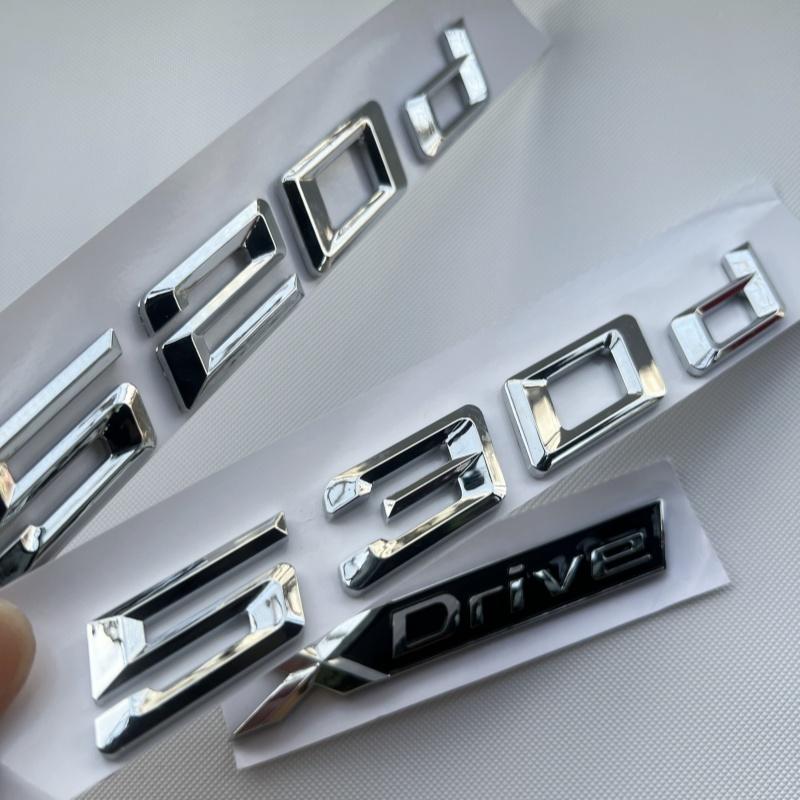 Chromové Logo 520d 530d Xdrive Znaky Samolepky 3D Písmena na Kufr Auta Odznak Samolepka Pro BMW 520d E60 E61 E39 F10 F07 G30 Příslušenství