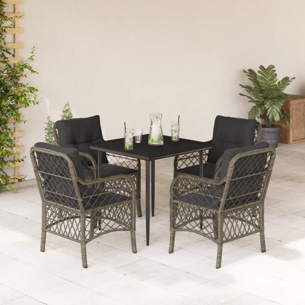 Vidaxl 5-Cz. Gartenmöbel-Set mit Kissen, Grau, PE-Rattan