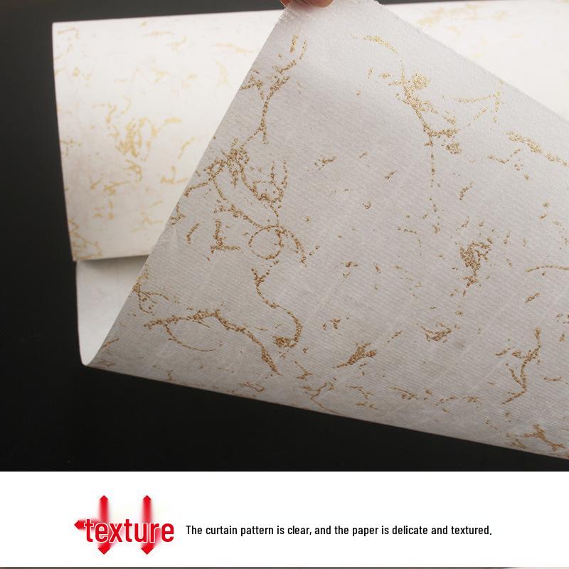 Gold-Flecked & Painted Silk Long Scroll: Thickened Semi-Sized Xuan Paper for Calligraphy & Mounting in Regular, Clerical, & Running Script.