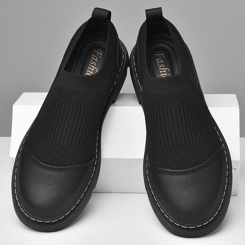Fashion Fashion Thick Bottom Leather Loafers Shoe Brand Handmade Men Quality Woven Mesh Shoes Breathable Social Masculino Business Shoes