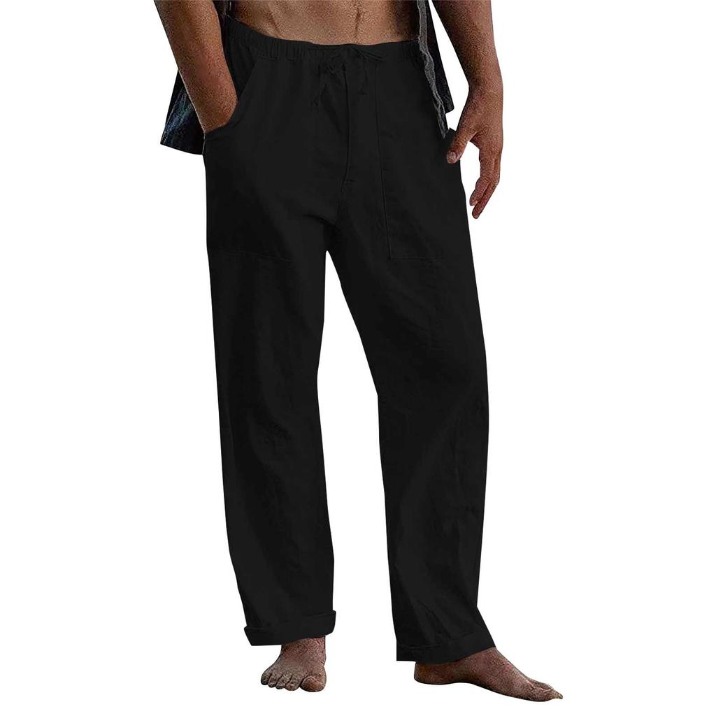Men's Casual Loose Comfortable Casual Pants Cotton Linen Drawstring Trousers