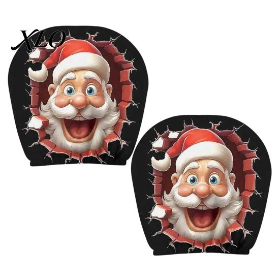 Festive Vehicle Seat Accessories 2Pcs Santa Car Headrest Covers, Christmas Printed Pillow Cases, Universal Fit Travel Decorations for Most Vehicles,