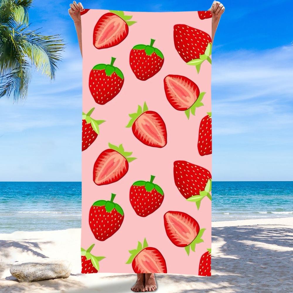 Pink Peach Pattern Beach Towel Polyester Quick Dry Sand Free Bath Towel Fruit Print Blanket for Summer Seaside Vacation Travel
