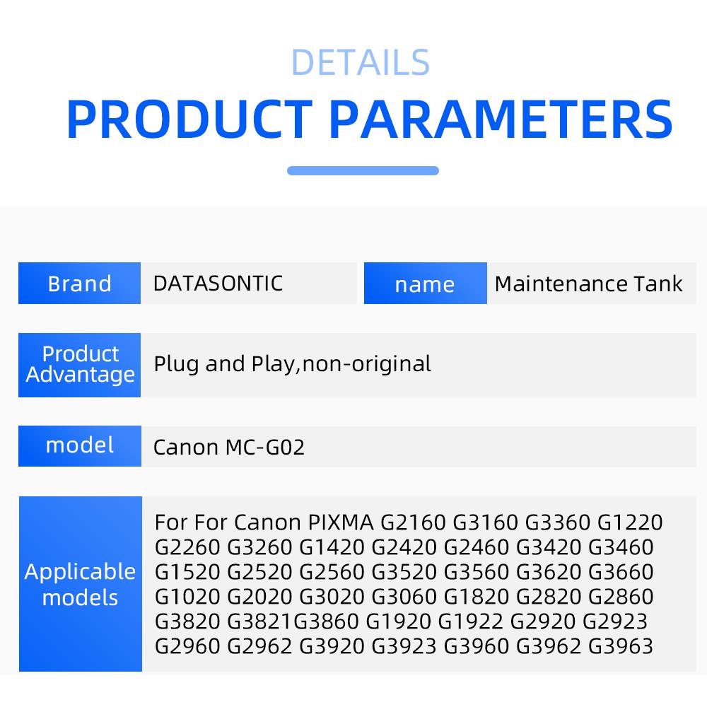 MC-G02 Vedlikeholdsboks med Chip for Canon G1922 G2920 G2923 G2960 G2962 G3920 Vedlikeholdsboks 1 stk 5 stk