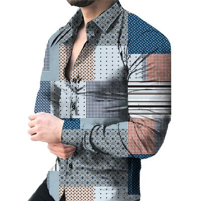 Chemise à manches longues pour homme, imprimée 3D avec un motif géométrique dense pour chemise de bureau d'affaires