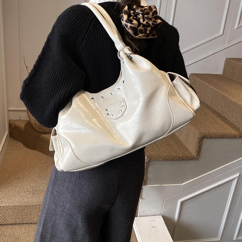 Faux Leather Hobo Bag Women Fashion Shoulder Bag With Stud Detail Soft Texture Handbag Everyday Use