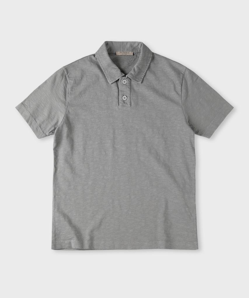 PANICALE Grey Slub Cotton Casual Polo Shirt