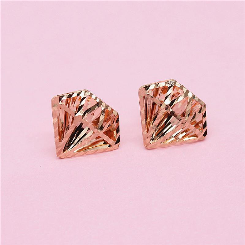 Purple Gold Laser Hollow Diamond Type Shiny Stud Earrings Rose Gold Colored Gold Earrings