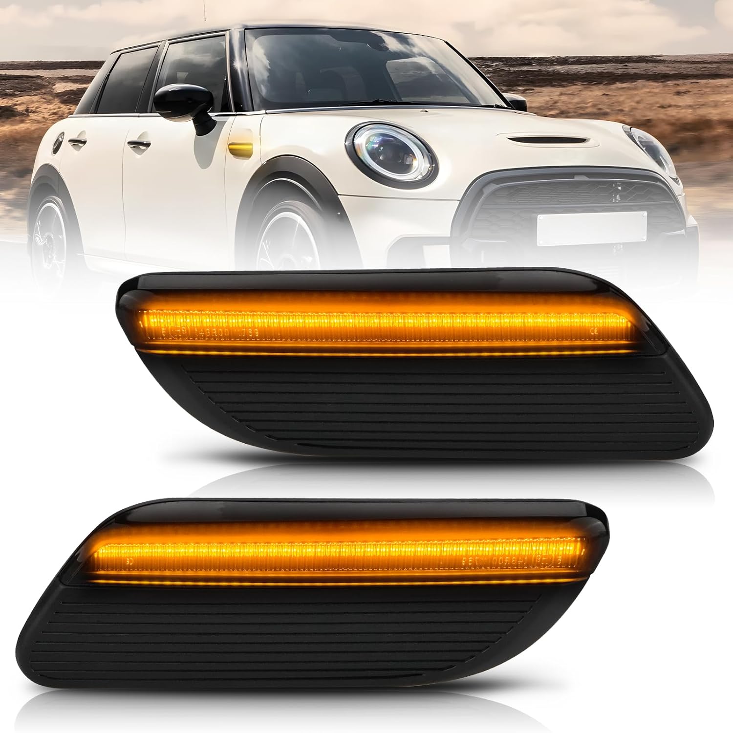 Bestview LED Side Marker Lights Assembly Compatible with Mini Cooper F55 F56 F57 2014-2020, Sequential Blink Amber Light Smoked Lens 2PCS 2022 - 2025 F55 F56 F57