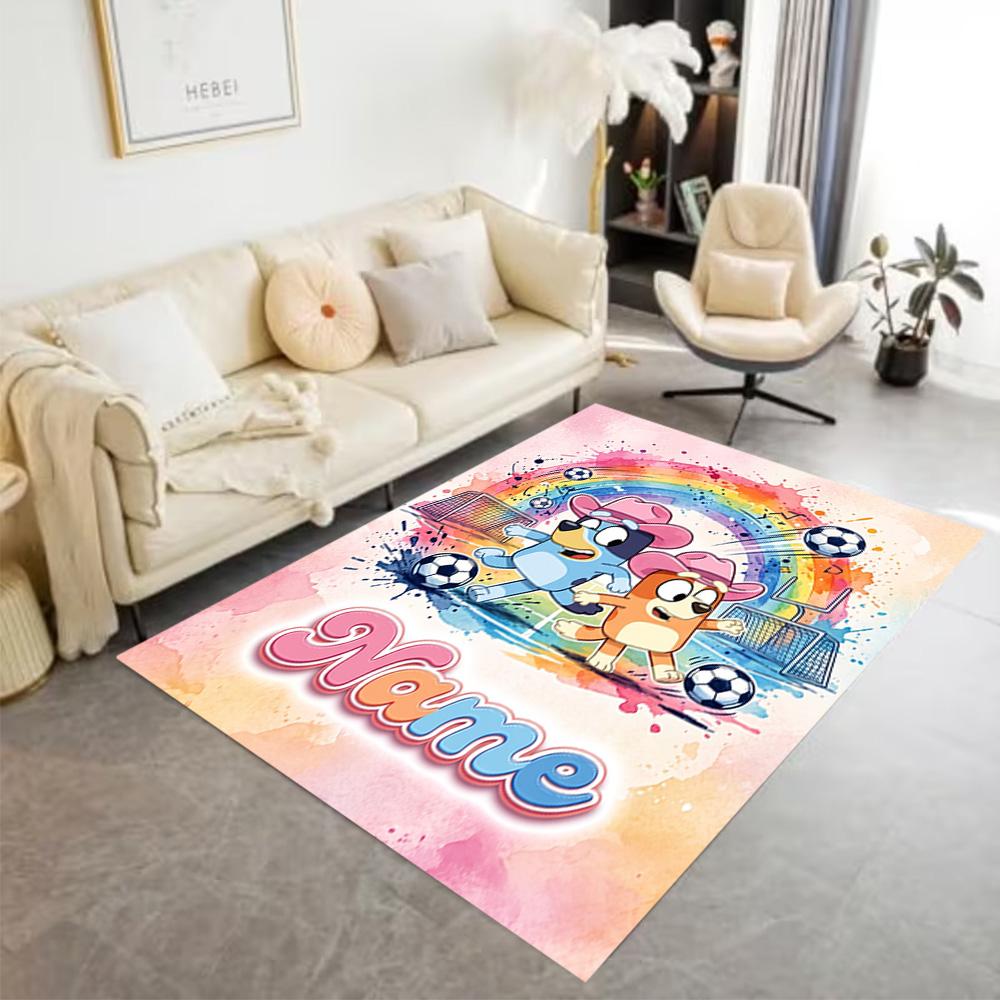 Football Fun Bluey Customize Your Name Area Rug Design for Hallway Bedrooms Entryway Study room Antislip Carpet Anime Office Decor Wedding Party Gift