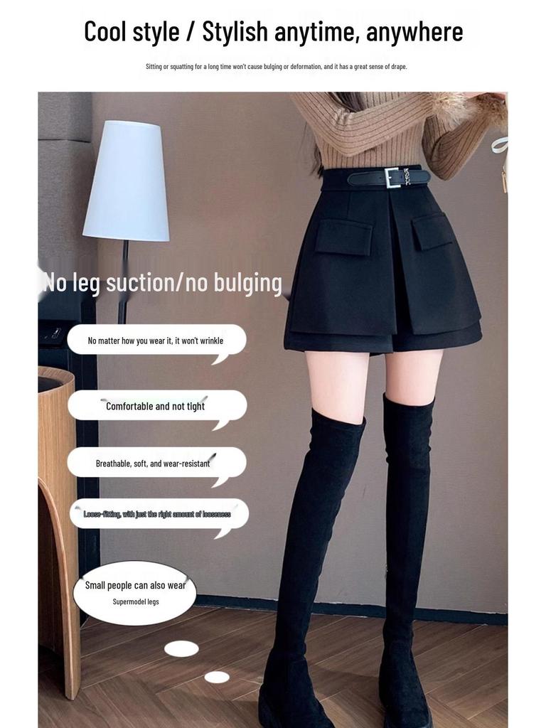 Women's High-Waisted A-Line Skort: 2026 Spring/Summer Fashion, Two-Piece Design, Wide-Leg, Casual Shorts.