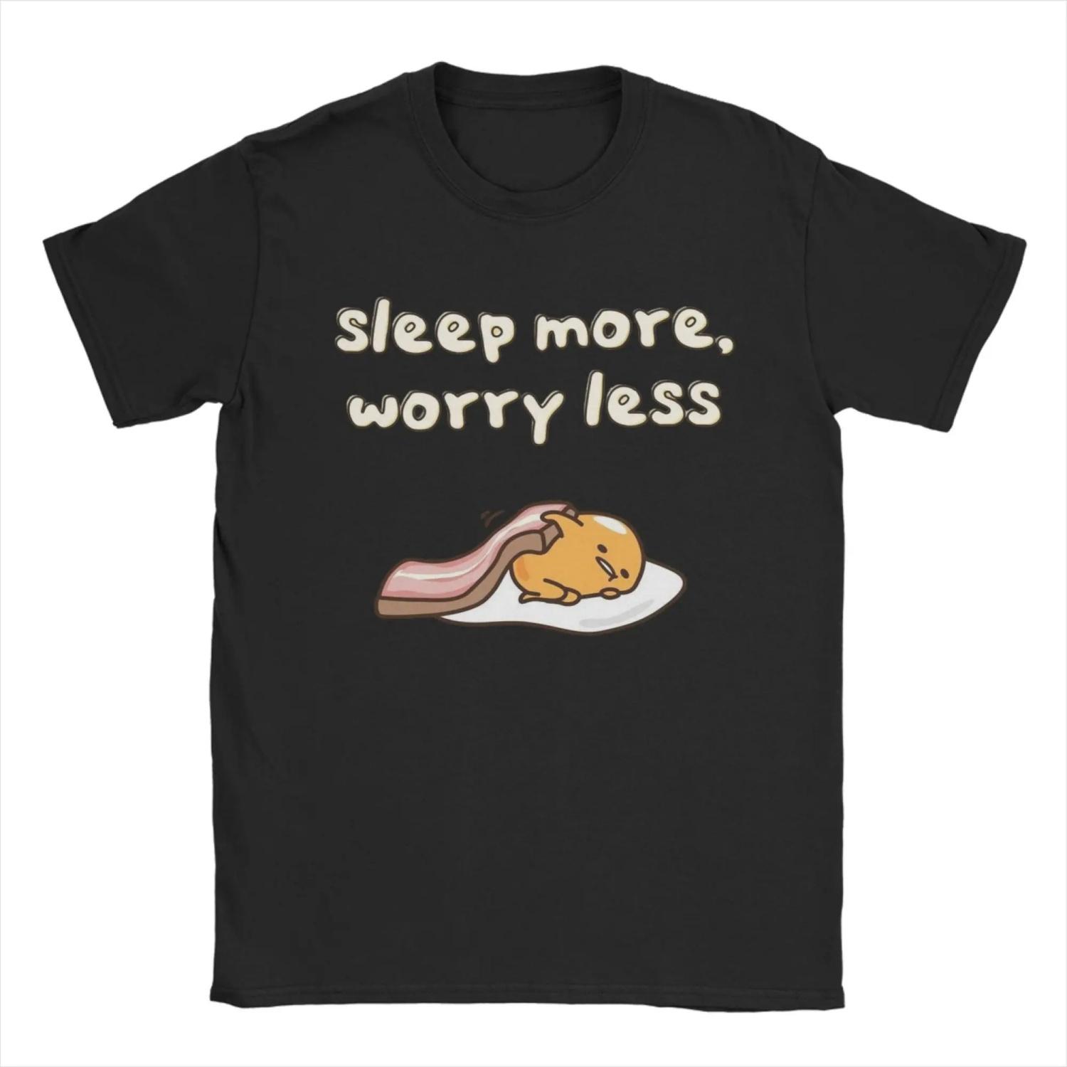 Футболки Gudetama  Спи больше, меньше волнуйся  Хлопковые Топы Новинка Короткий Рукав Круглый Вырез Футболка Футболки Большого Размера S чёрный