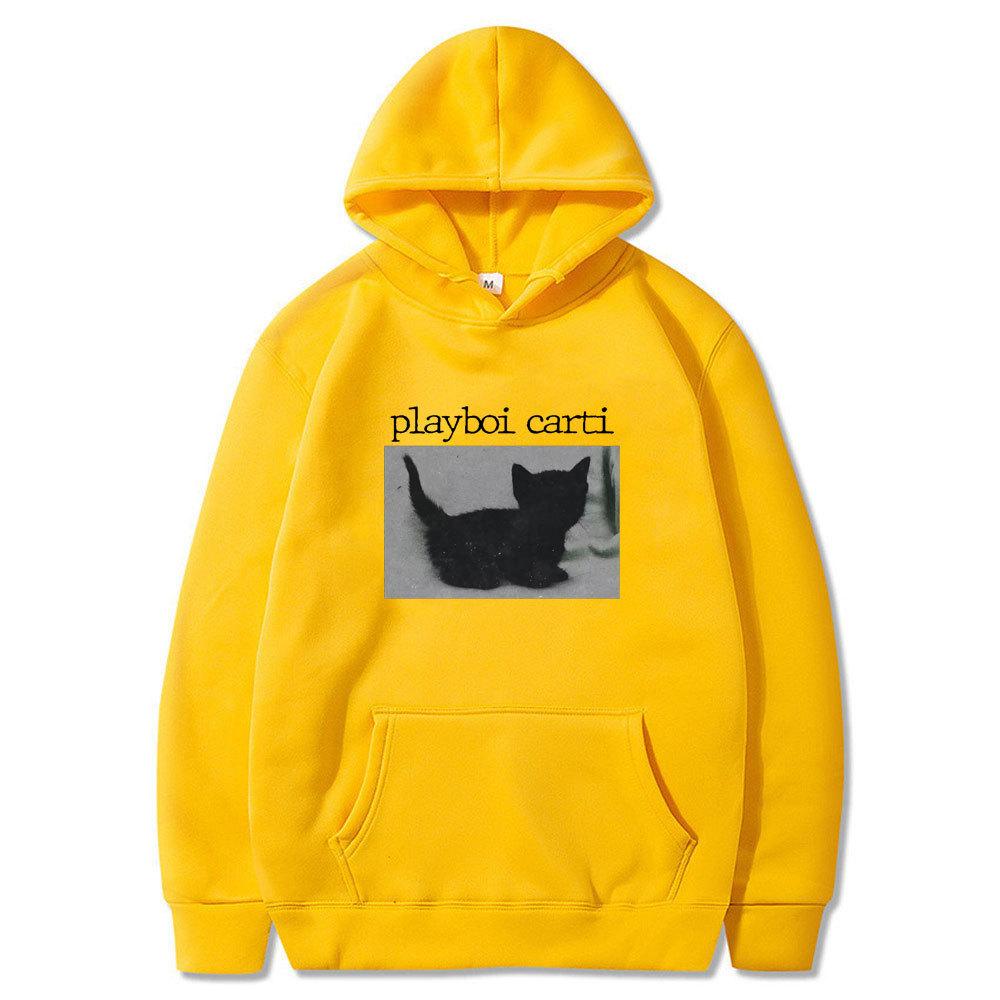 Playboi Carti Oversized Hip Hop Hoodie Cute Cat Print Autumn Winter Fleece Streetwear Tops