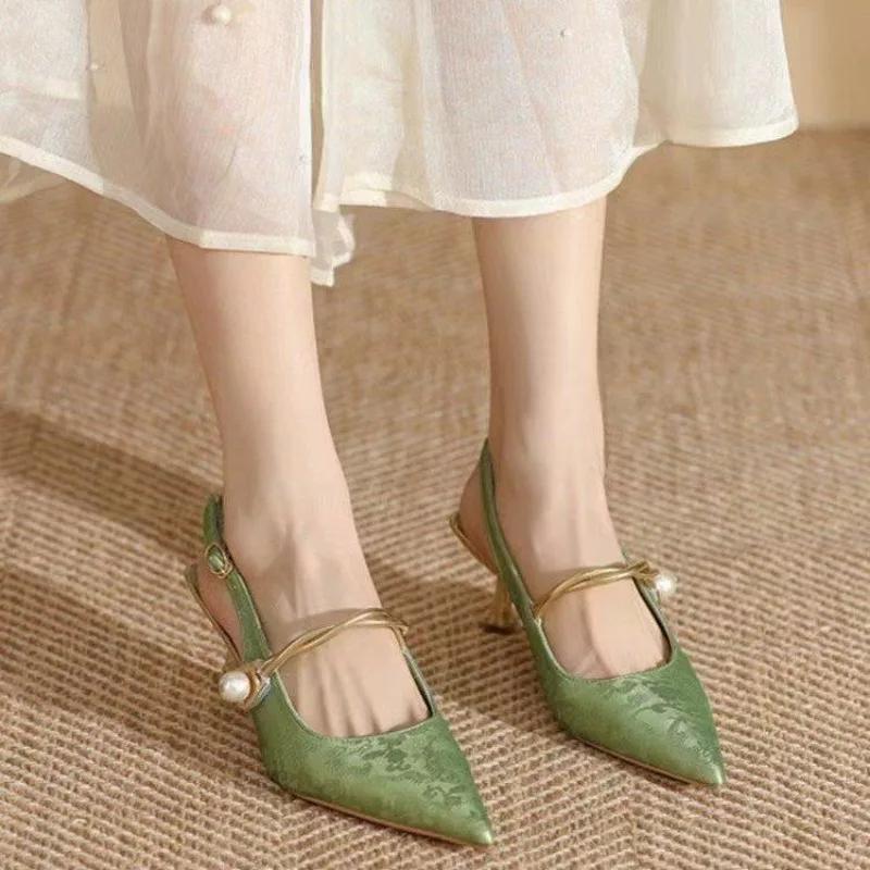 New Summer Fashion Pointed Toe Pearl Shoes Women Sexy Women Sandals High Heels Banquet Women Shoes