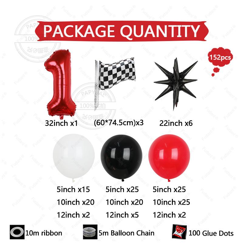 152Pcs Race Car Theme Balloon Garland Arch Kit Red Black White Latex Balloons Boy's Birthday Party Baby Shower Decoration Gift