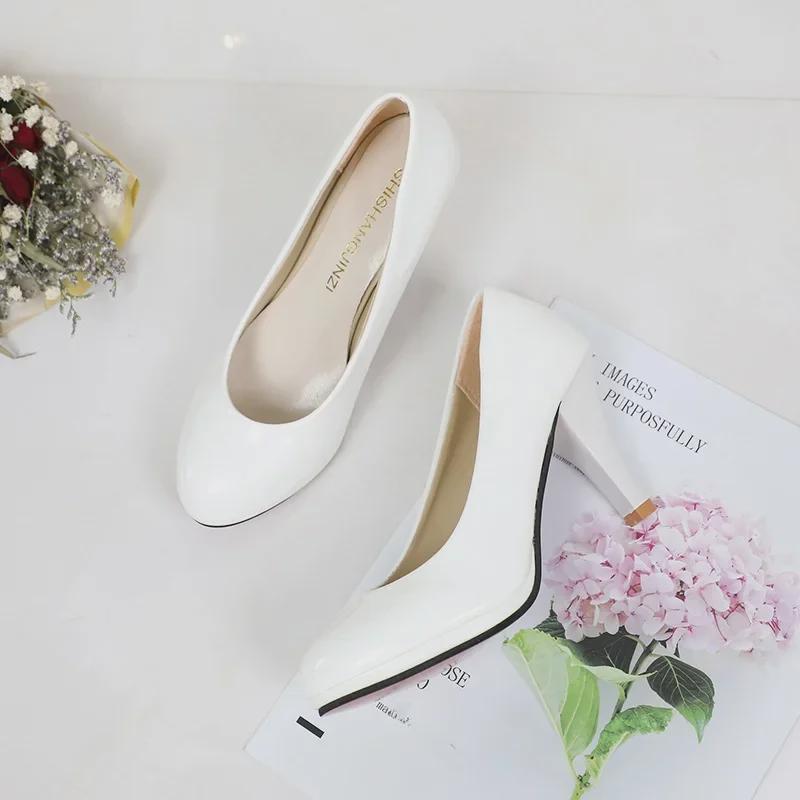 Koreańskie zamszowe buty na wysokim obcasie z okrągłym noskiem, profesjonalne damskie