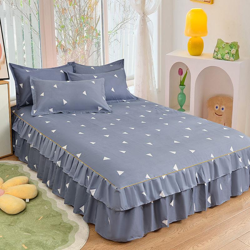 Bed Skirt Cotton Bedspread Set Embroidery Bed Dress Pillow Cases 3 Pieces/Set For King/Queen Double 1.5/1.8/2M Sheet Cover