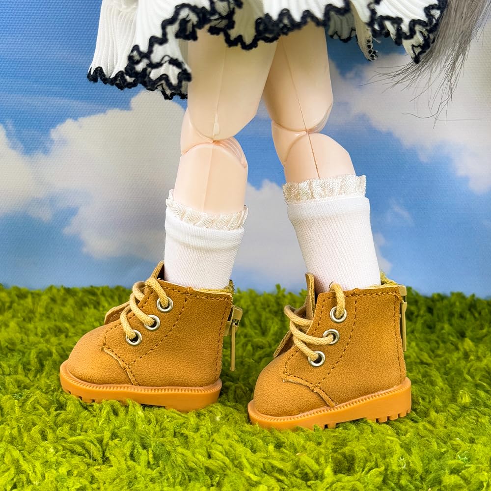 niannyyhouse 15cm Plush Doll High-Top Shoes, for 16 BJD, Doll Dress-Up Accessory, 2 Pairs Set (White + Beige)