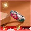 Retro Cloisonné Lotus Enamel Sterling Silver Women's Ring