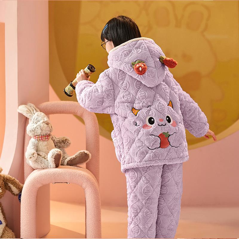 

Дитячий теплий стьобаний флісовий піжамний комплект з капюшоном - Зимовий домашній одяг для дітей 14 (130-140cm)