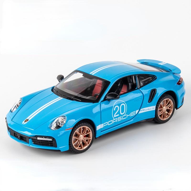

1/24 911 Turbo S Игрушечная модель легкосплавного автомобиля со звуком и светом, функция инерционного движения, имитация модели транспортного средства, коллекция, подарок для друга синий
