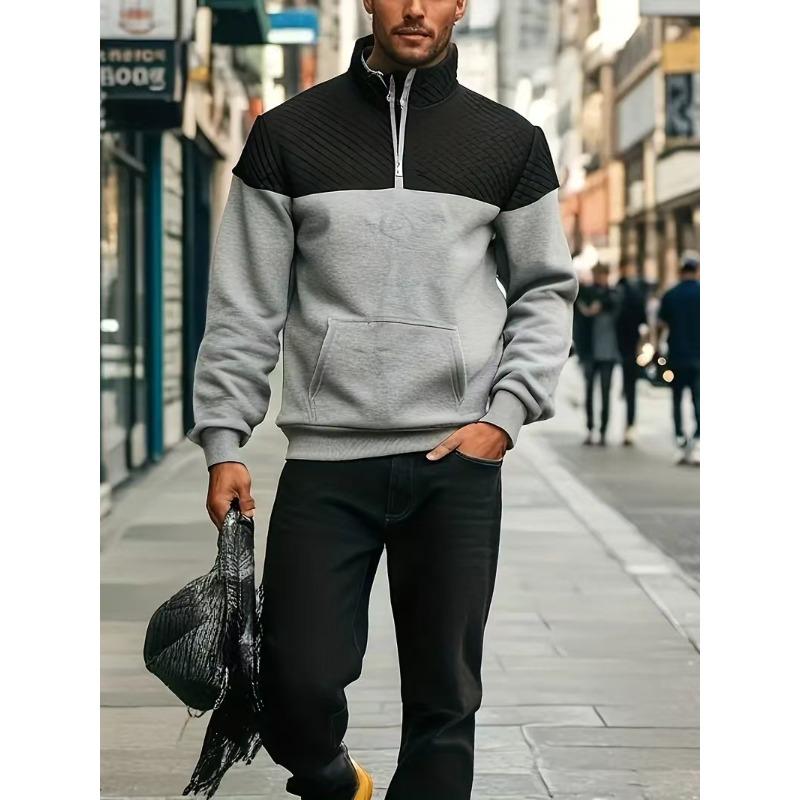 

Men s Waffle Casual Stand-Up Neck Zipper Pullover Small Checked Long Sleeve Sweater Rhombus Jacket XXXL темно-серого