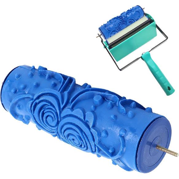 Yosoo 5in Rubber Pattern Paint Roller DIY Beautiful Patterns Art Texture Roller for Wall Ceiling Furniture Washable Reusable Blue (ZZ0077 Flower)