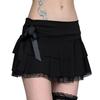 Gótico Y2K Saia Mini A-Line com Laço e Acabamento em Renda Preto Mulher Streetwear Coreano