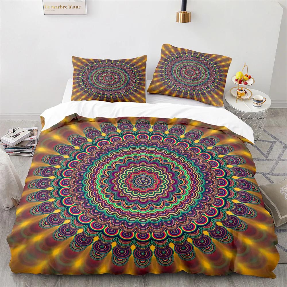 Comforter Bohemian Mandala King Queen Boho Style Lotus Bedding Set For Teens Adults Exotic Tribe 2/3Pcs Polyester