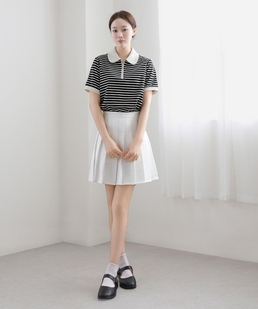 Keulleiseu Js Zip-Up Collared Short Sleeve T-Shirt_Pink