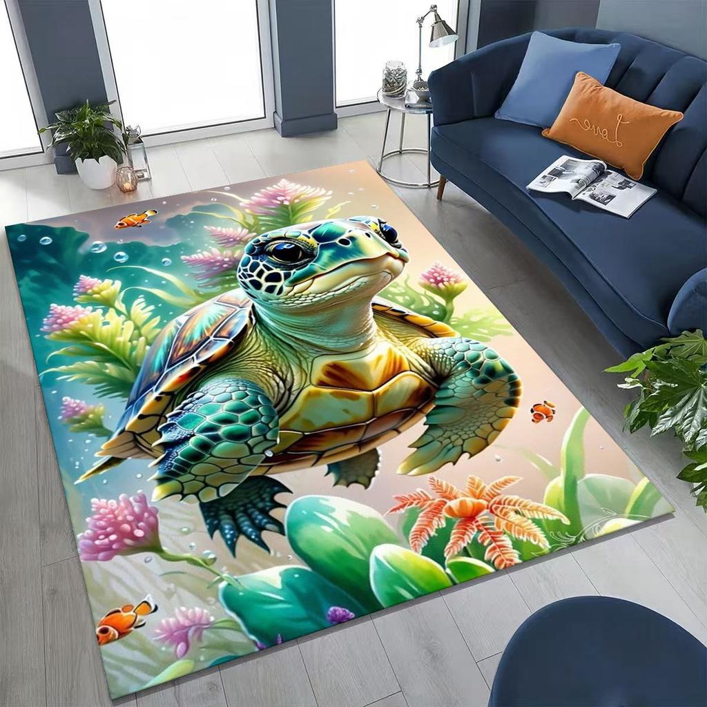 Dream Underwater World Sea Dolphin Turtle Coral Art Rug for Bedroom Living Room Sofa Home Doormat Decor,Kids Non-slip Floor Mat