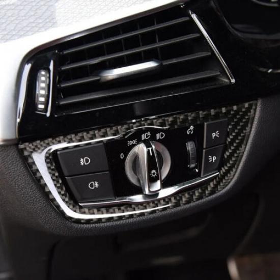 Bright Carbon Fiber Car Front Headlight Button Frame Cover For BMW 5 17-23