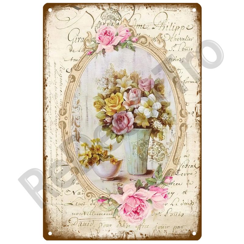 Lavender Metal Sign Plaque Vintage Flowers Tin Sign Wall Decoration For Room Art Garden Kitchen Home Living Room Iron Painting