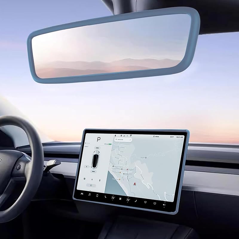 2PCS Protector Trim Frame Compatible With Tesla Model 3 Y -2024 2026 Screen Edge Frame Rearview Mirror Cover Interior Silicone Decorations Center