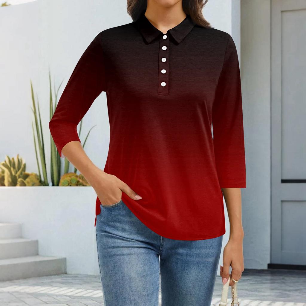 Dámská móda Ležérní klopa Krátký 3/4 rukáv Potisk Košile Dámské zapínací topy