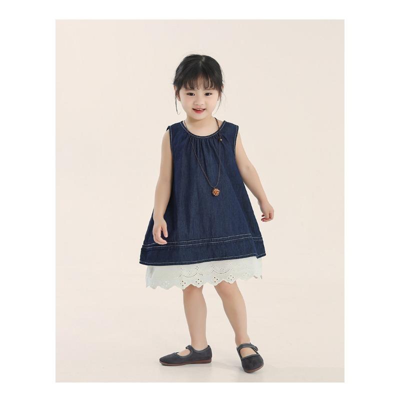 Kids Girls Korean Style Contrast Color Lace Denim A Line Dress