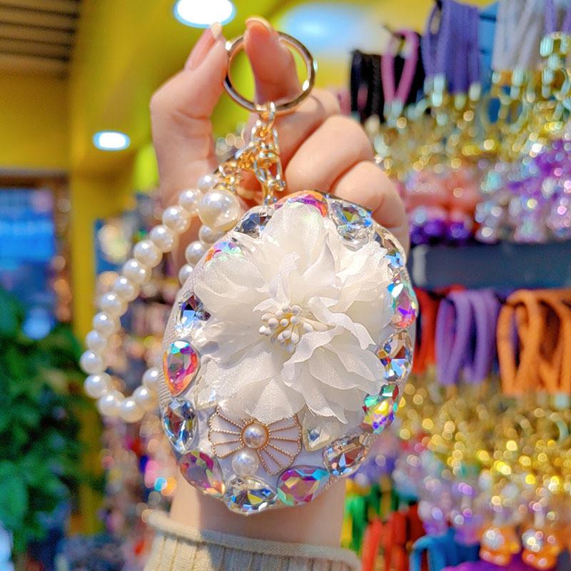 Modern Minimalist Glass Keychain With Elegant Elliptical Makeup Mirror For Gifts