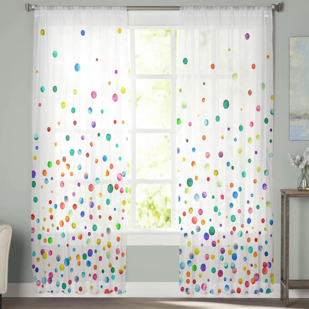 Polka Dots Watercolor Texture Curtain Tulle Decorative Sheer Curtains for Living Room Bedroom Kitchen Hotel Home Window Panels