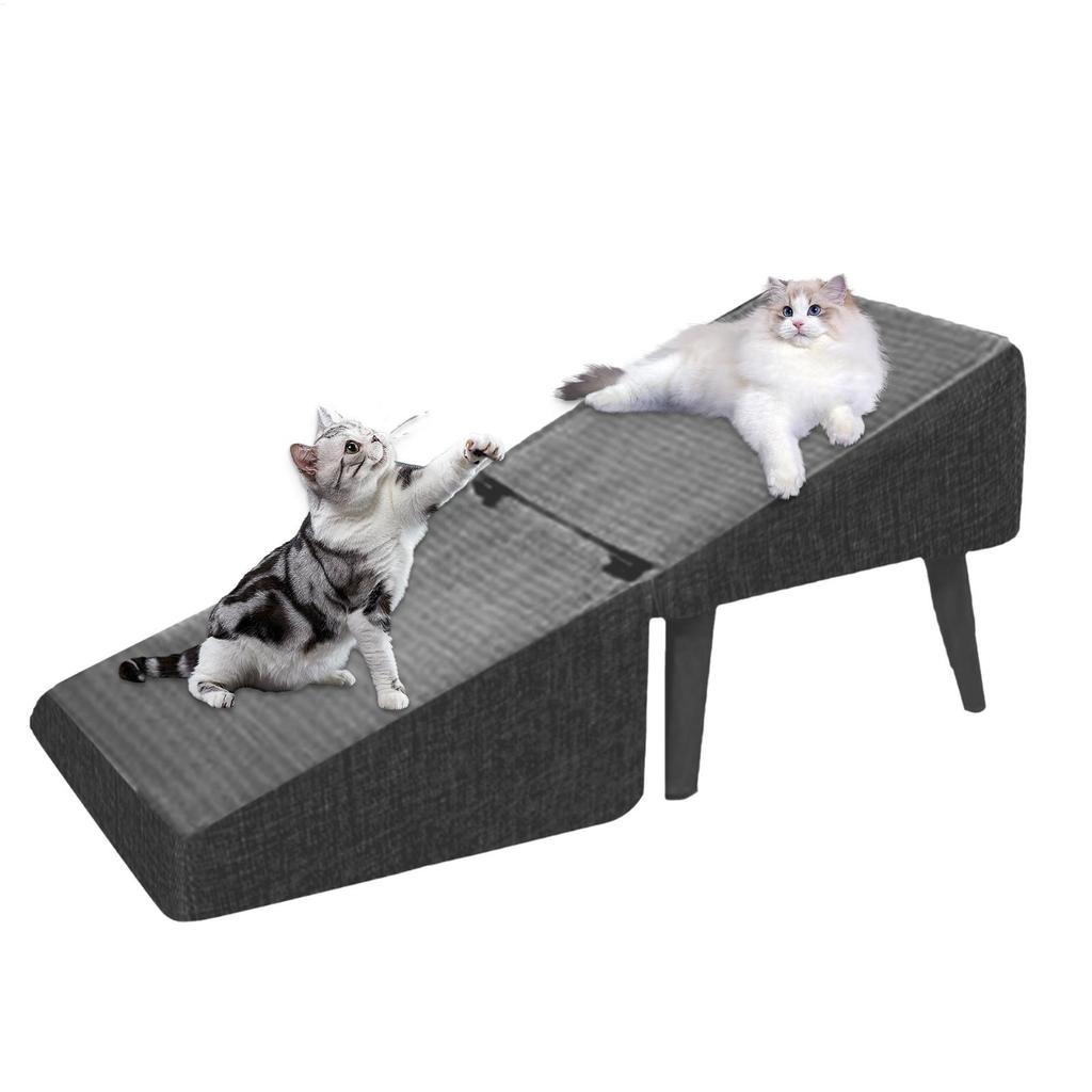 2 In 1 Foldable Dog Vehicle Stair with Footrest Stool Non-Slip Cat Vehicle Ramp Cotton Linen Stool Dog Step for Kitten Puppy