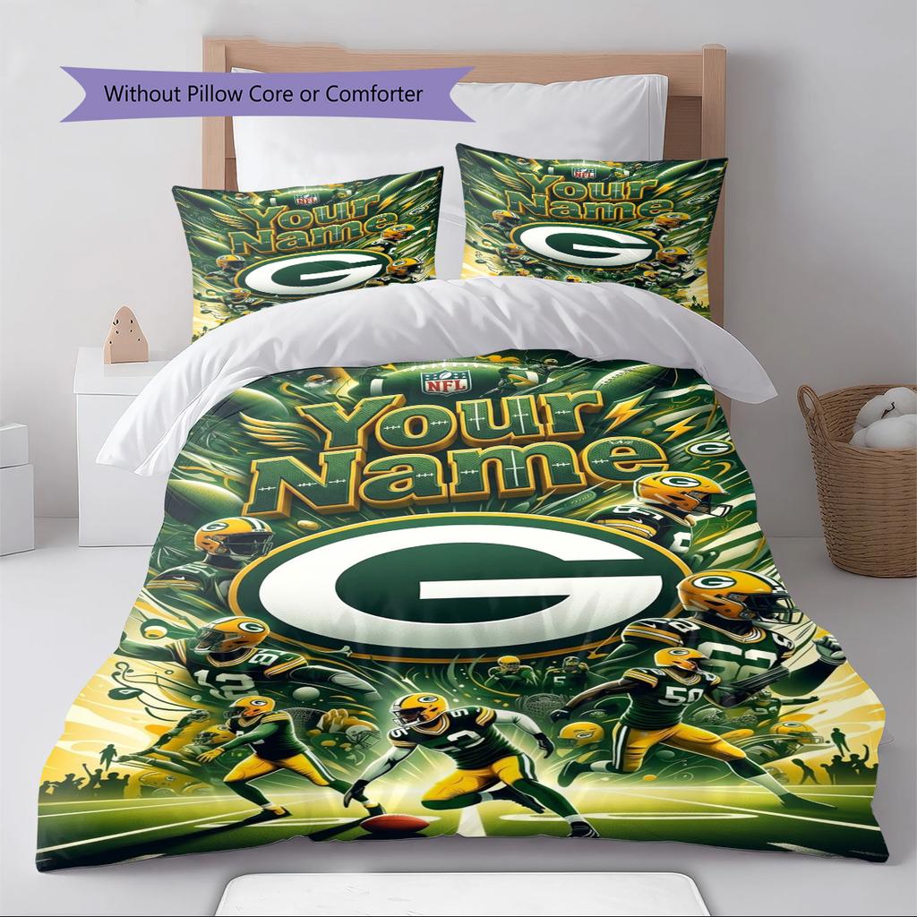 Name Custom Green Bay Packers Logo Pattern Bedding Set Quilt Cover Pillowcase Home Decor Gift (1 * duvet cover + 2 * pillowcase, without core)