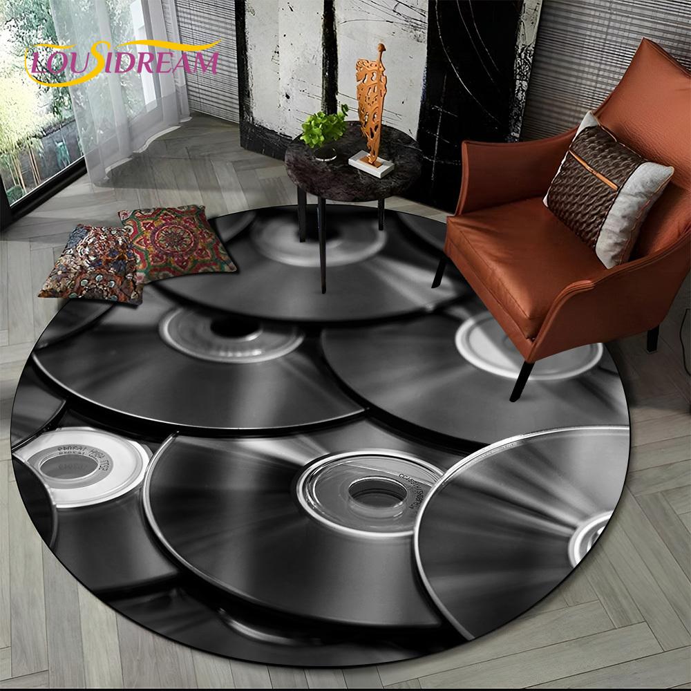 3D Vinyl Record Music DJ Screen Tape HD Round Area Rug,Carpet Rug for Living Room Bedroom Sofa Playroom Decor,Non-slip Floor Mat