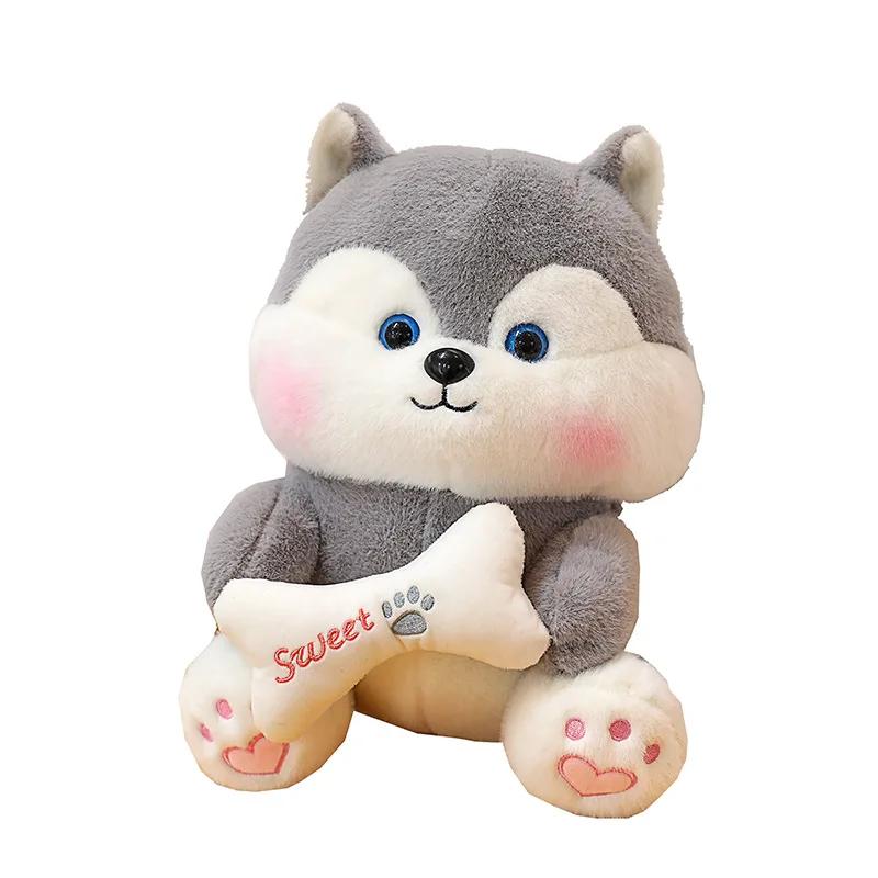 Neue 35-55cm Niedliche Husky Knochenumarmende Stoffpuppe Hund Plüschtier Erha Puppe Geburtstagsgeschenk für Kinder Kissen Innendekorationen 35cm