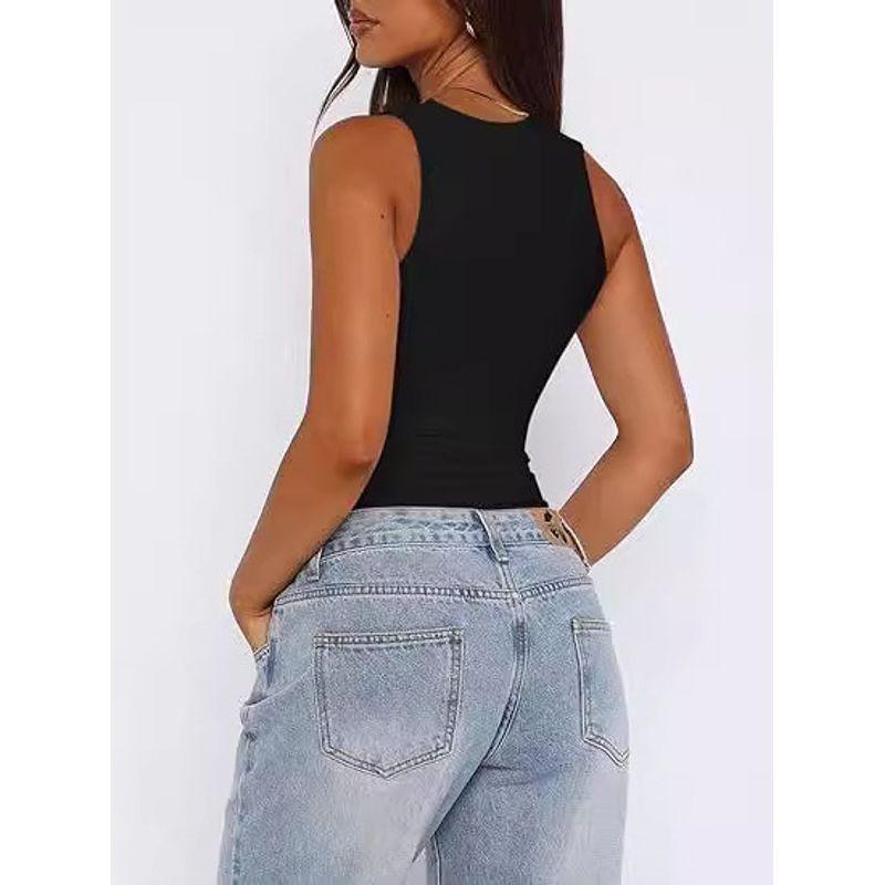 Solid Color Square Neck Sleeveless Jumpsuit Solid Square Collar Jumpsuit for Women