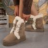 Fashion Women Boots 2025 New Lace-Up Cotton Shoes for Women Thick Bottom Warm Mid-Calf Boots Korean Style Furry Winter Snow Boots Women