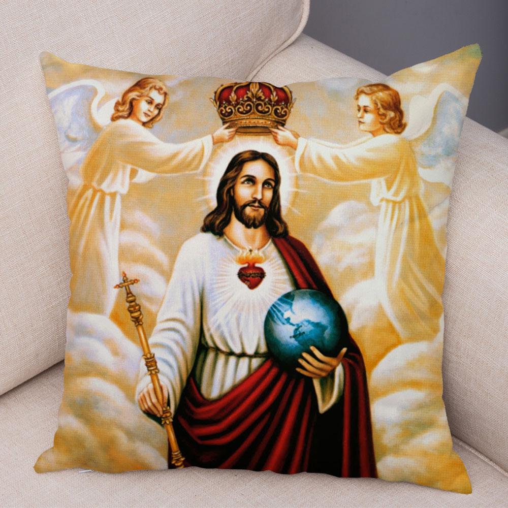 Vintage Jesus Christ Cushion Cover for Sofa Home Decor Colorful Cartoon Christ Savior Pillow Case Soft Plush Pillowcase xcm