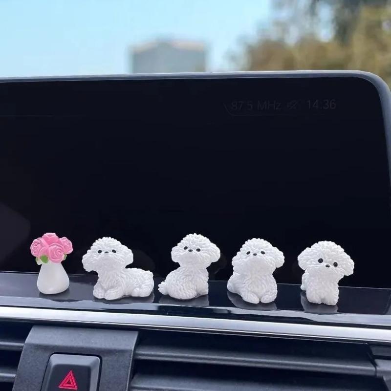 Luminous Cute Puppy Bichon Frise Small Ornaments Car Center Console Lighting Decoration Universal Cars Interior Accessories
