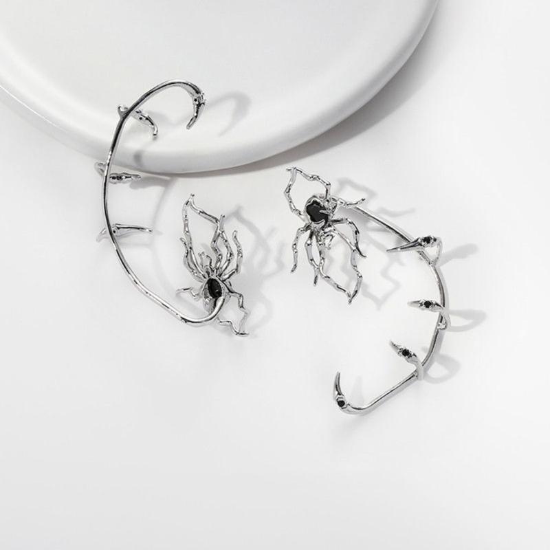 Punk Gheare Păianjen Zircon Manșetă Cercei Femei Fără Piercing Goth Animal Cristal Negru Clip de ureche Clip de păianjen întunecat Bijuterii pentru ureche