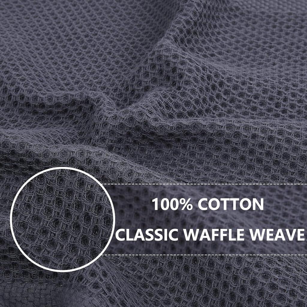 Pure Cotton Honeycomb Kitchen Towel Set - Easy-Clean, Hanging Loop, Waffle Weave Absorbent Dish Cloth.