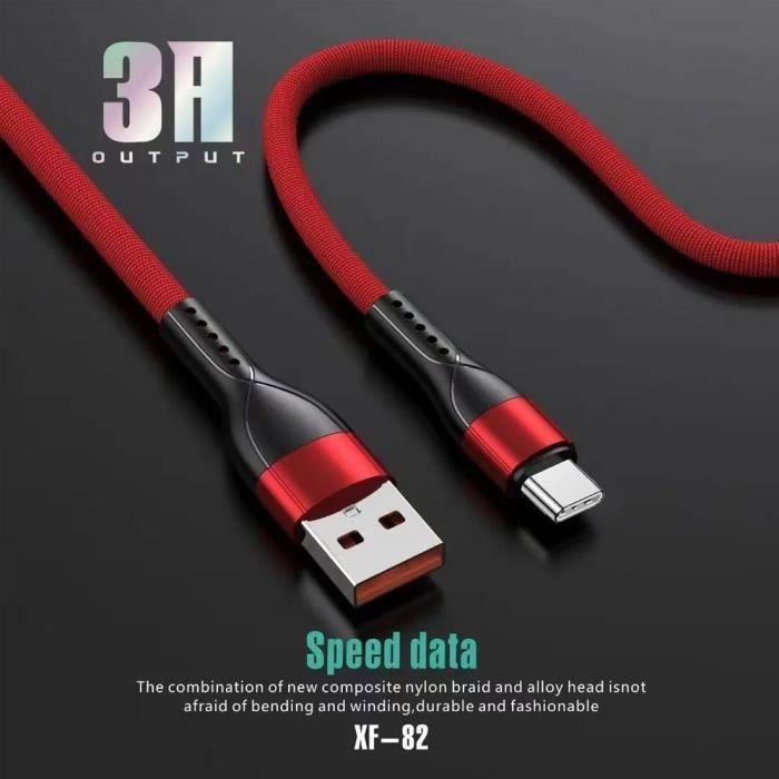 Câble USB-C Rapide 3A pour Xiaomi Redmi 13C 14C Note 14 13 - Nylon Slim 1M Rouge