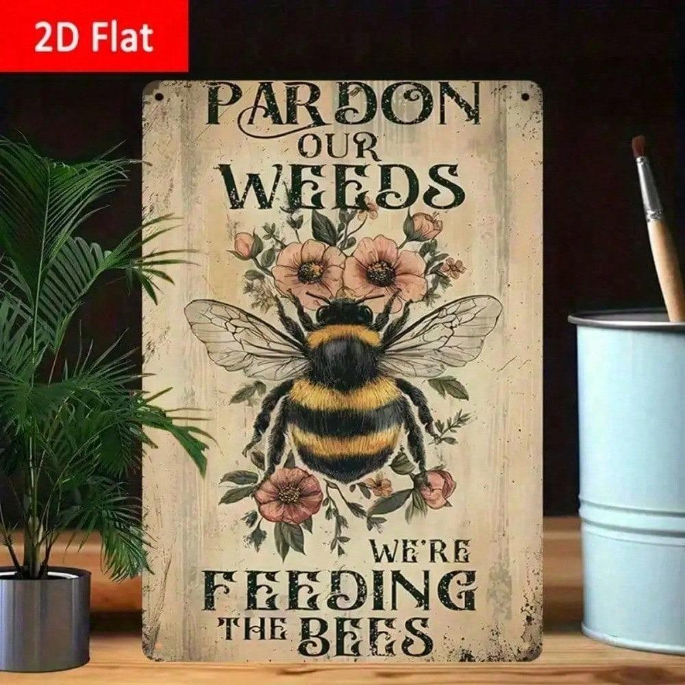 Rustic Bee Tin Sign Metal Wall Art Garden Decor Farmhouse Outdoor Yard Patio 8x12 Inch